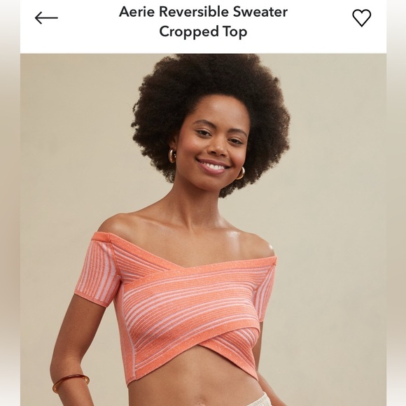 Aerie Small NWOT Reversible Off-Shoulder Cropped Blue Striped Sweater - Picture 2 of 2